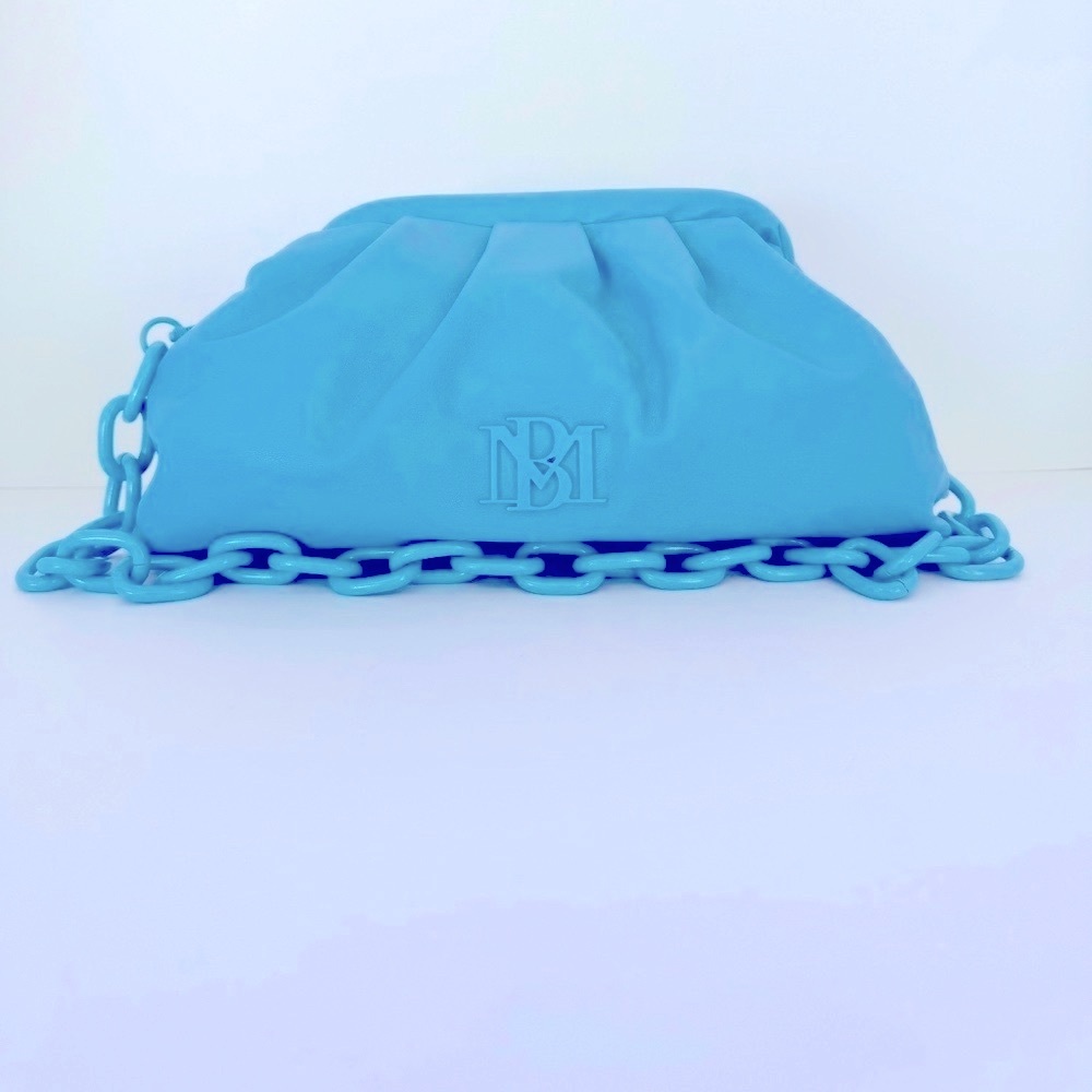 Badgley Mischka Vegan Leather,Wrapped Clutch Purse w/Chain Handle(BM-40480 Blue)
